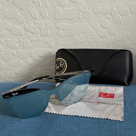 Ray-Ban Blaze Cat Eye Silver with Green/Silver Mirror Sunglasses - Picture 2 of 6